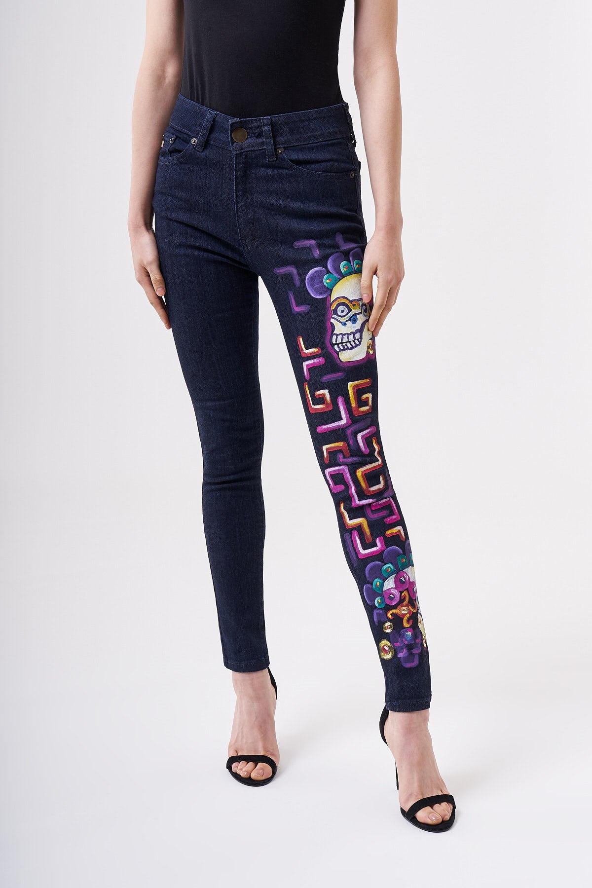 HAND PAINTED BLUE DENIM JEANS CALAVERA AZÚCAR – Sindashi Italia
