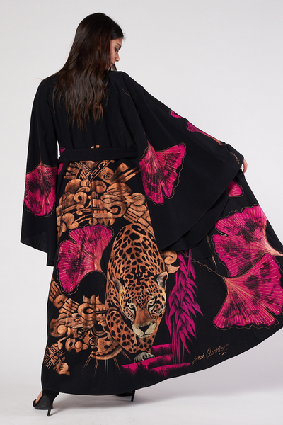 ABITO LUNGO KIMONO DIPINTO A MANO - DINASTIA JAGUAR FUCSIA