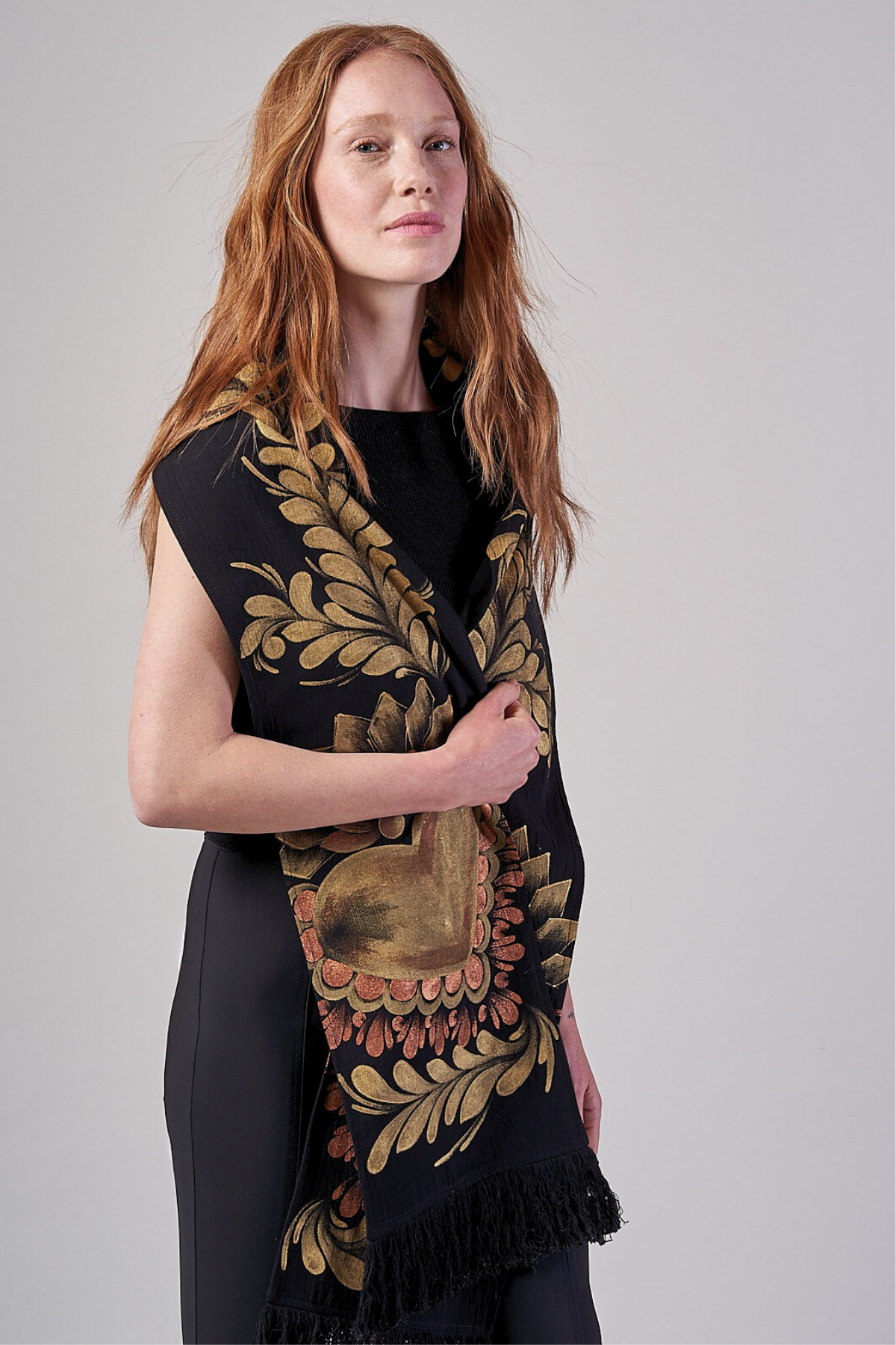 HAND PAINTED SCARF - CORAZON GOLD