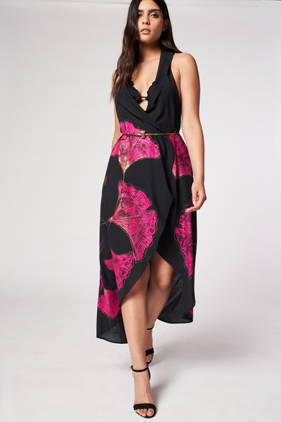 LONG HAND-PAINTED BACKLESS CAPE - JAGUAR DYNASTY FUCHSIA