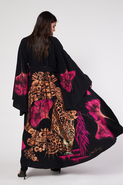 ABITO LUNGO KIMONO DIPINTO A MANO - DINASTIA JAGUAR FUCSIA