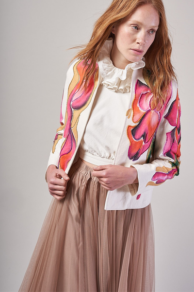 GIACCA DIPINTA A RICAMATA E MANO – FLORES