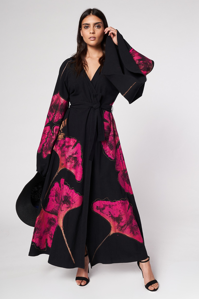 ABITO LUNGO KIMONO DIPINTO A MANO - DINASTIA JAGUAR FUCSIA