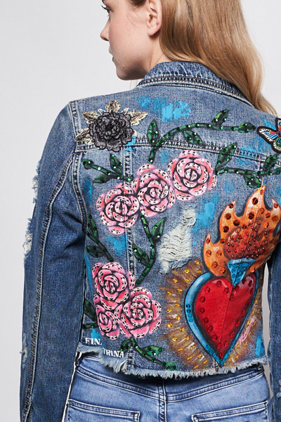 HAND PAINTED DENIM JACKET - FINA CATRINA