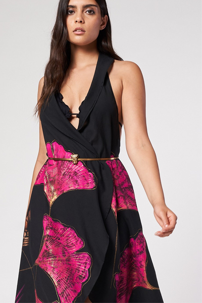 LONG HAND-PAINTED BACKLESS CAPE - JAGUAR DYNASTY FUCHSIA
