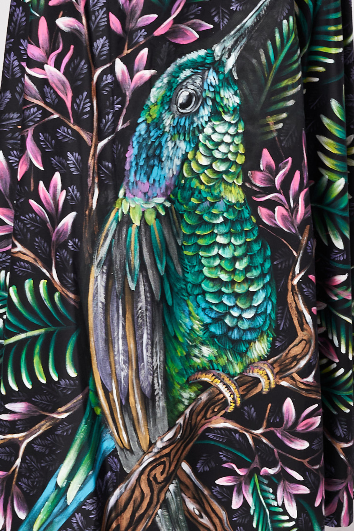 MANTELLA LUNGA DIPINTA E RICAMATA A MANO - COLIBRI