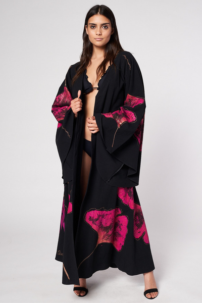 ABITO LUNGO KIMONO DIPINTO A MANO - DINASTIA JAGUAR FUCSIA