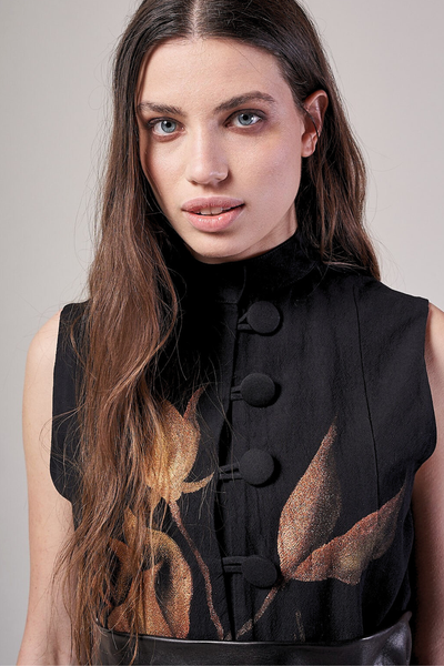 ABITO LUNGO COLLETTO ALLA COREANA DIPINTO A MANO - ROSAS ORO