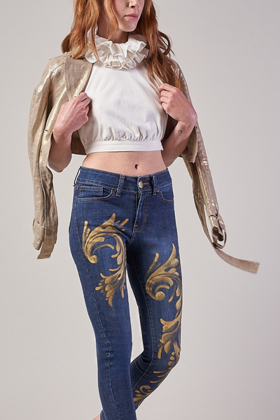 JEANS BLUE DENIM DIPINTI A MANO – TALAVERA BARROCA