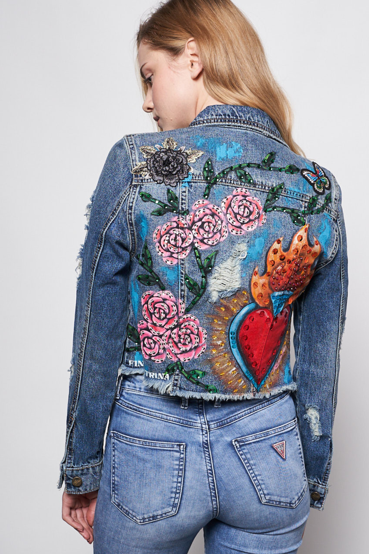 HAND PAINTED DENIM JACKET - FINA CATRINA