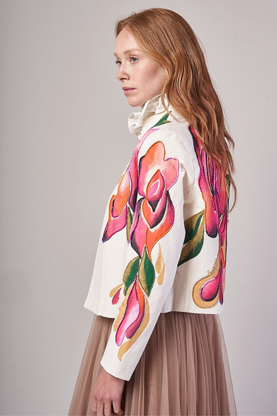 GIACCA DIPINTA A RICAMATA E MANO – FLORES