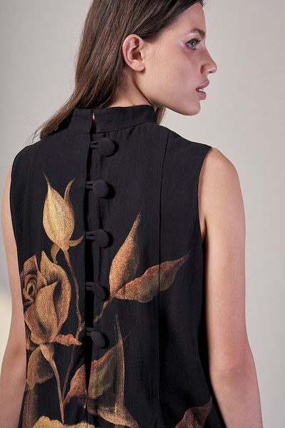 ABITO LUNGO COLLETTO ALLA COREANA DIPINTO A MANO - ROSAS ORO