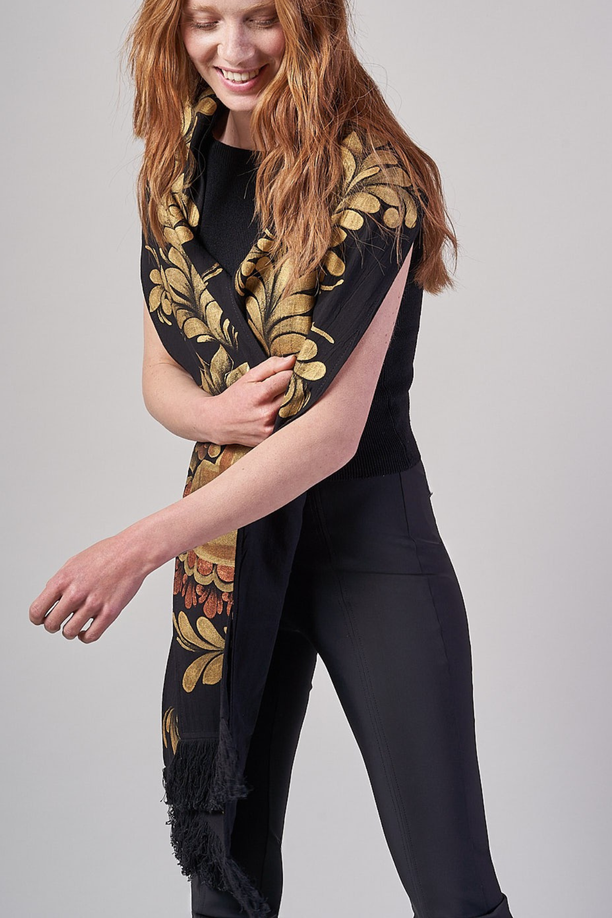 HAND PAINTED SCARF - CORAZON GOLD