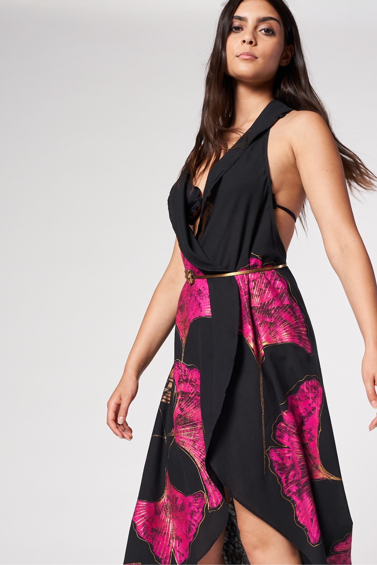 LONG HAND-PAINTED BACKLESS CAPE - JAGUAR DYNASTY FUCHSIA