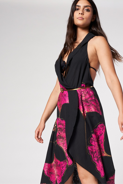 LONG HAND-PAINTED BACKLESS CAPE - JAGUAR DYNASTY FUCHSIA