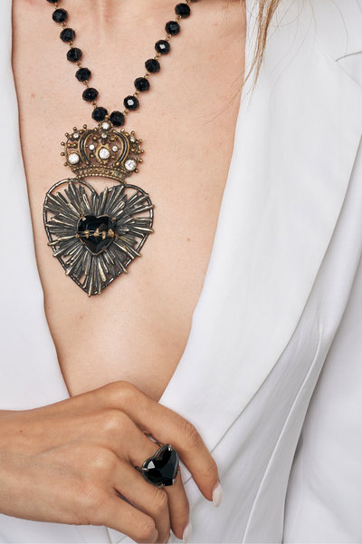 ANELLO CORAZON MAYA NERO