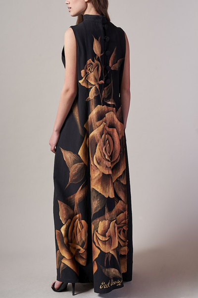 ABITO LUNGO COLLETTO ALLA COREANA DIPINTO A MANO - ROSAS ORO