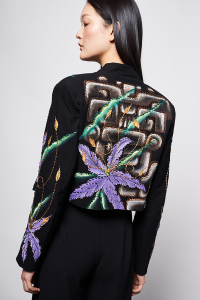 HAND-PAINTED AND HAND-EMBROIDERED CROPPED JACKET - PREHISPANICO