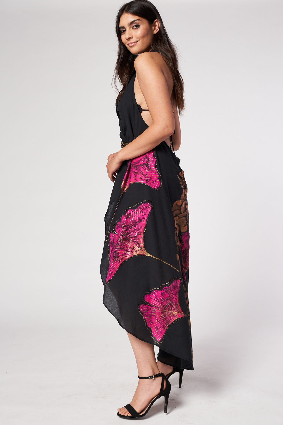 LONG HAND-PAINTED BACKLESS CAPE - JAGUAR DYNASTY FUCHSIA