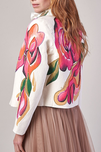 GIACCA DIPINTA A RICAMATA E MANO – FLORES