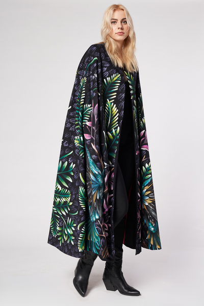 MANTELLA LUNGA DIPINTA E RICAMATA A MANO - COLIBRI