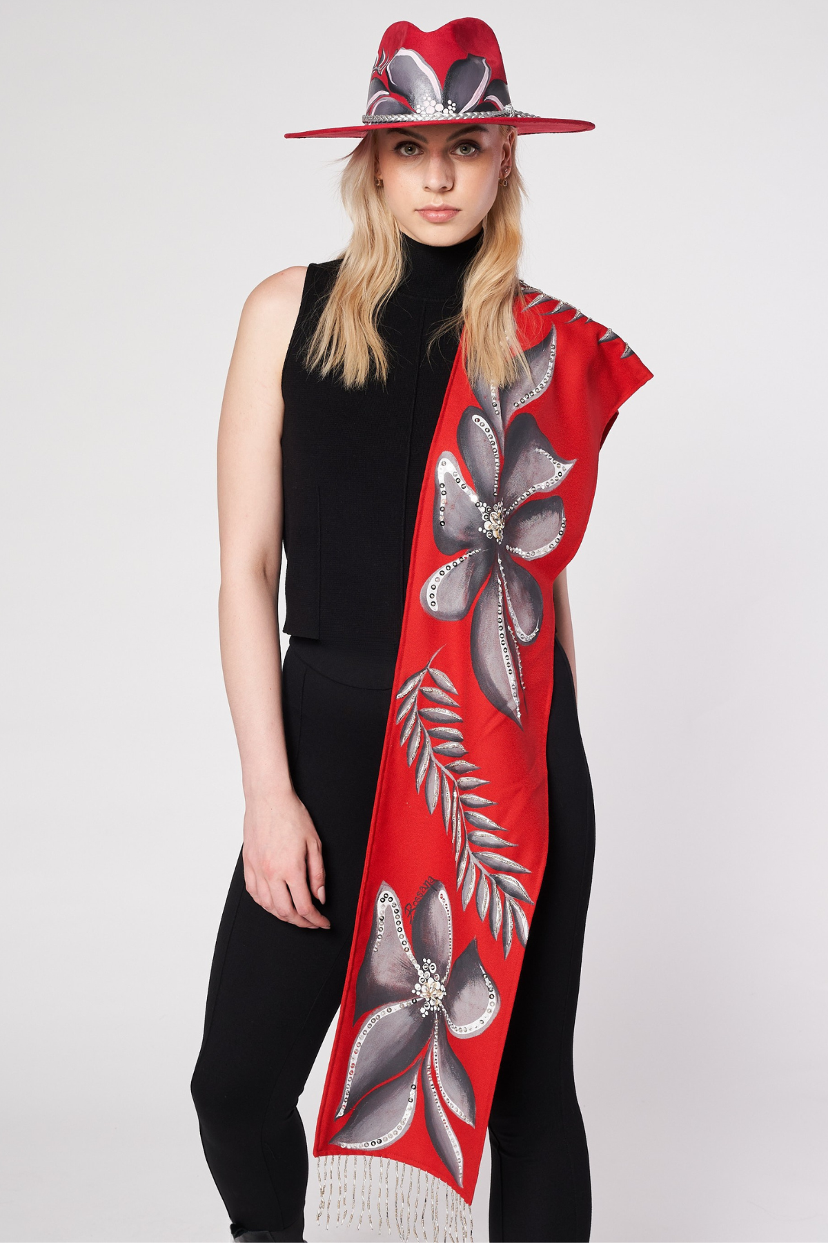 HAND PAINTED SCARF - NOCHEBUENA