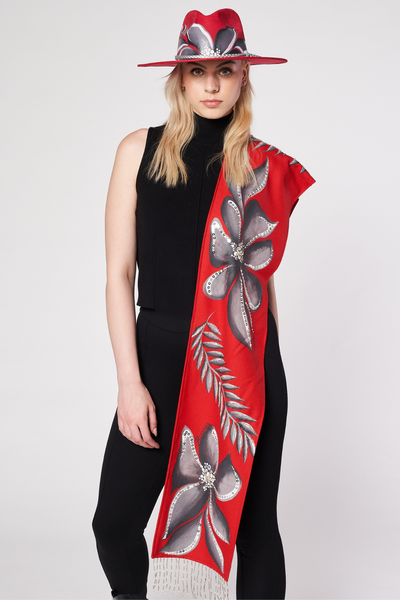 HAND PAINTED SCARF - NOCHEBUENA