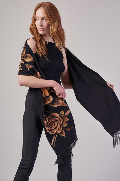 HAND PAINTED SCARF - ROSAS GOLD