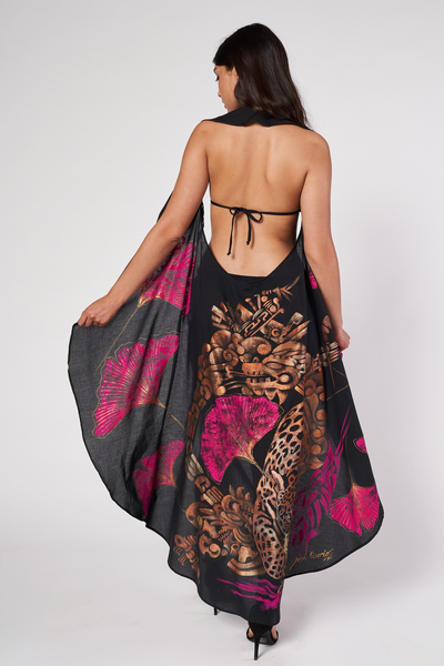 LONG HAND-PAINTED BACKLESS CAPE - JAGUAR DYNASTY FUCHSIA