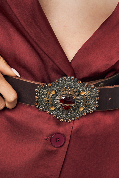 CORAZON SAGRADO BELT WITH CROWN, CRYSTALS AND FACETED GLASS