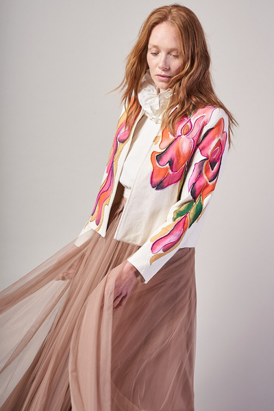 GIACCA DIPINTA A RICAMATA E MANO – FLORES