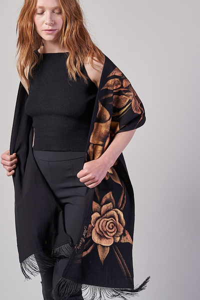 HAND PAINTED SCARF - ROSAS GOLD