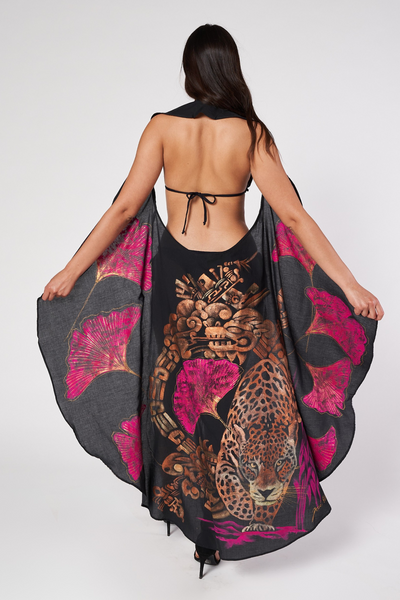 LONG HAND-PAINTED BACKLESS CAPE - JAGUAR DYNASTY FUCHSIA
