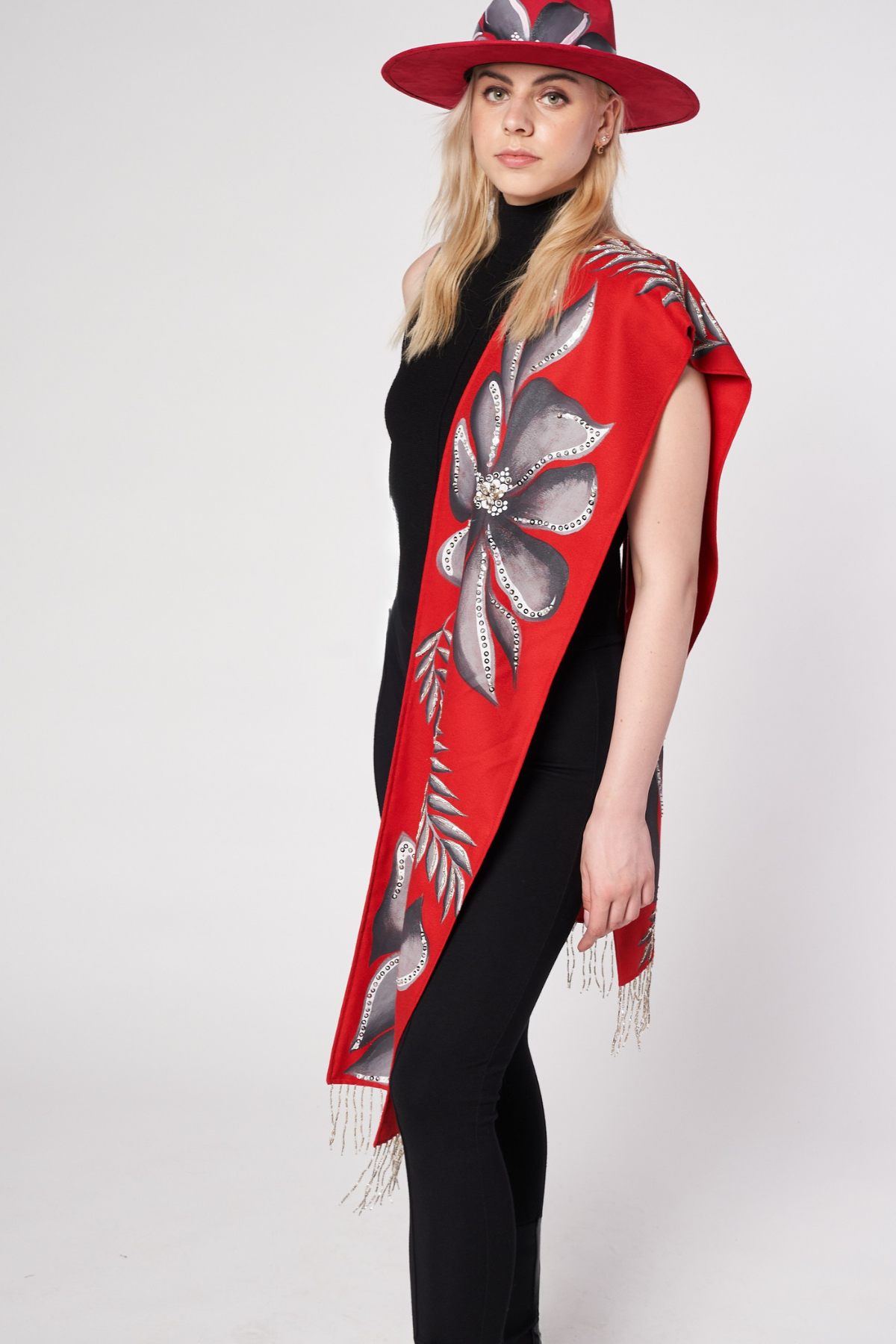 HAND PAINTED SCARF - NOCHEBUENA