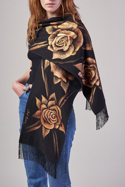 HAND PAINTED SCARF - ROSAS GOLD