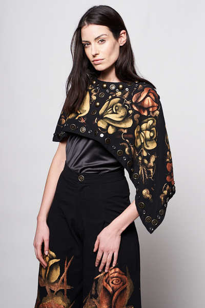 HAND-PAINTED SHORT CAPE - ROSAS GOLD