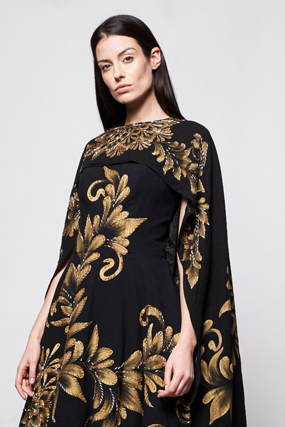 LONG HAND-PAINTED AND HAND-EMBROIDERED CAPE - TALAVERA ORO