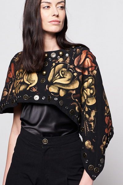 HAND-PAINTED SHORT CAPE - ROSAS GOLD