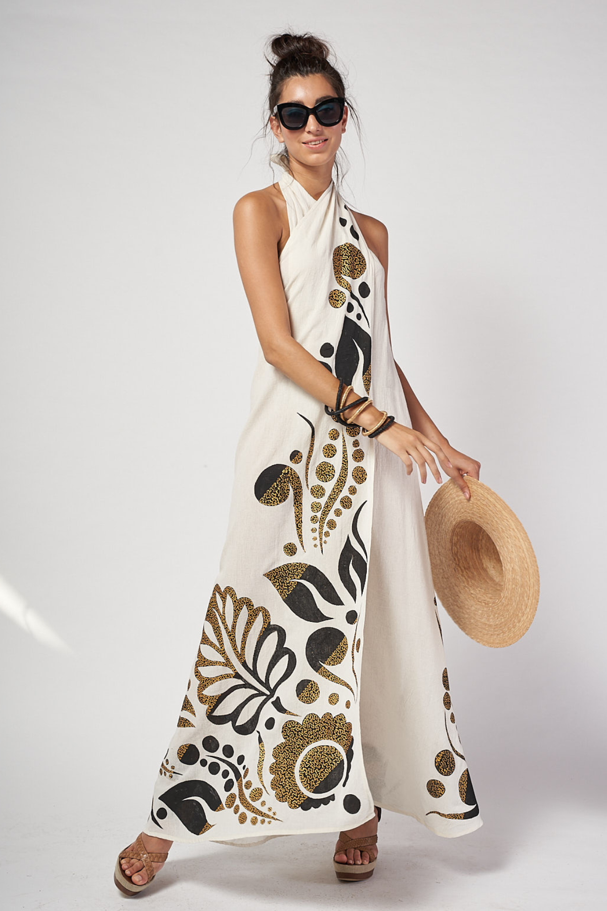 LONG HAND PAINTED ROUND NECK DRESS - SELVA DORADA