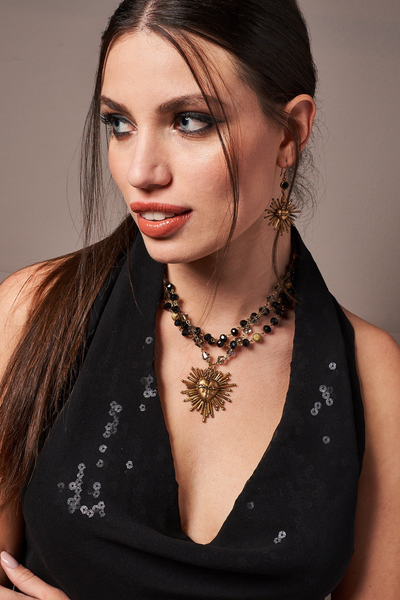 CORAZON SAGRADO NECKLACE WITH CRYSTALS, BEADS AND BRONZE