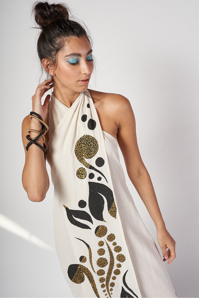 LONG HAND PAINTED ROUND NECK DRESS - SELVA DORADA
