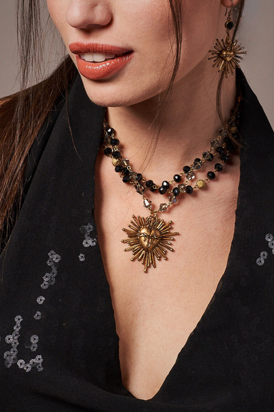 CORAZON SAGRADO NECKLACE WITH CRYSTALS, BEADS AND BRONZE