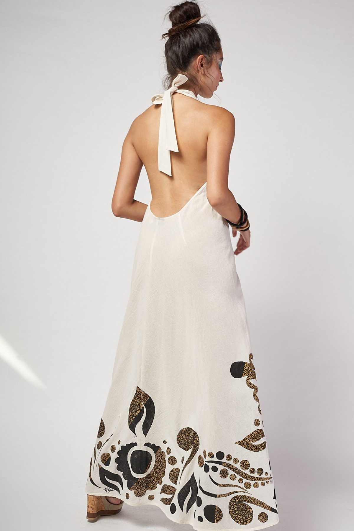 LONG HAND PAINTED ROUND NECK DRESS - SELVA DORADA