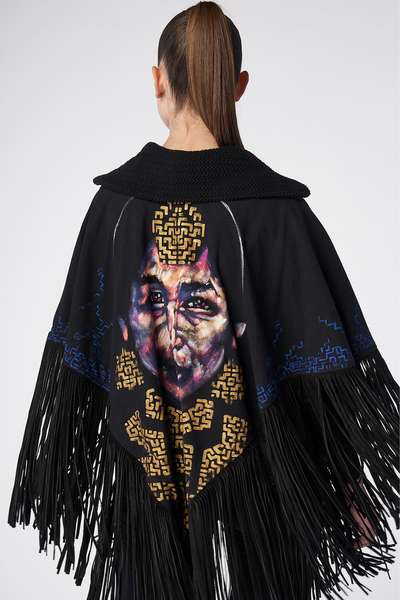 HAND-PAINTED PONCHO WITH SUEDE FRINGE