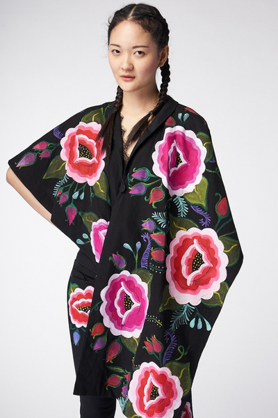 PONCHO TAGLIO IRREGOLARE DIPINTO A MANO - TEXTIL FLORES