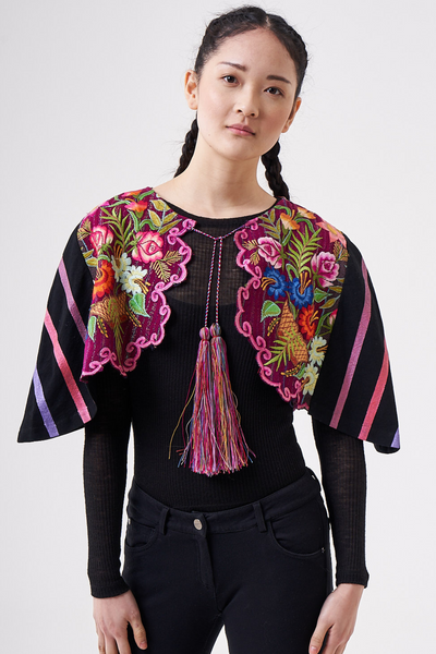 SHORT HAND-EMBROIDERED CAPE