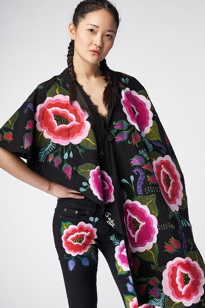 PONCHO TAGLIO IRREGOLARE DIPINTO A MANO - TEXTIL FLORES