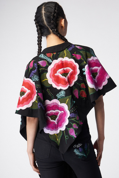 PONCHO TAGLIO IRREGOLARE DIPINTO A MANO - TEXTIL FLORES