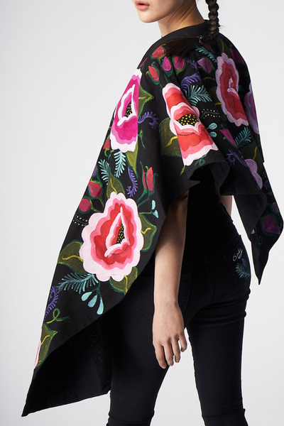 PONCHO TAGLIO IRREGOLARE DIPINTO A MANO - TEXTIL FLORES