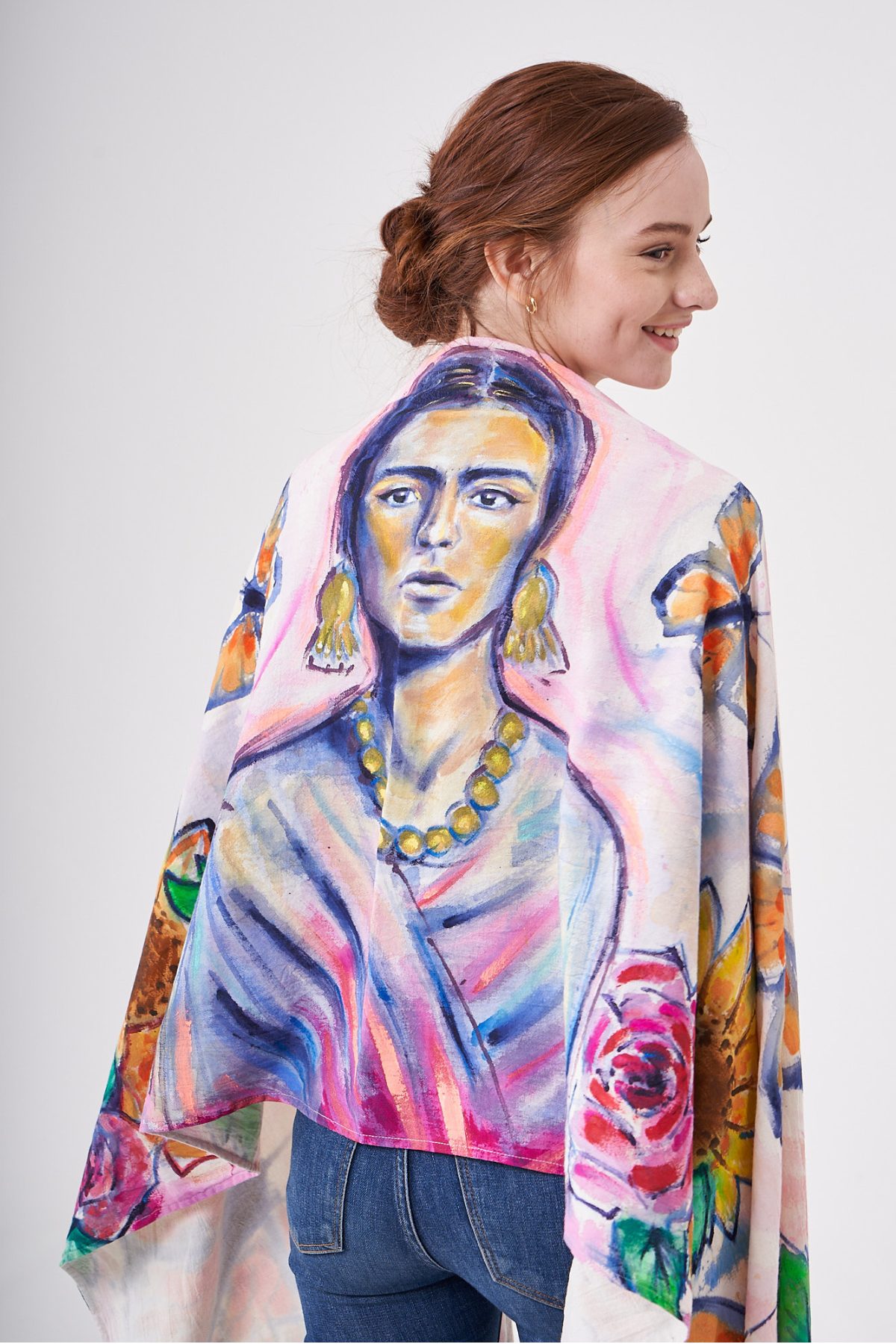 HAND-PAINTED SHAWL WITH BEADED FRINGE